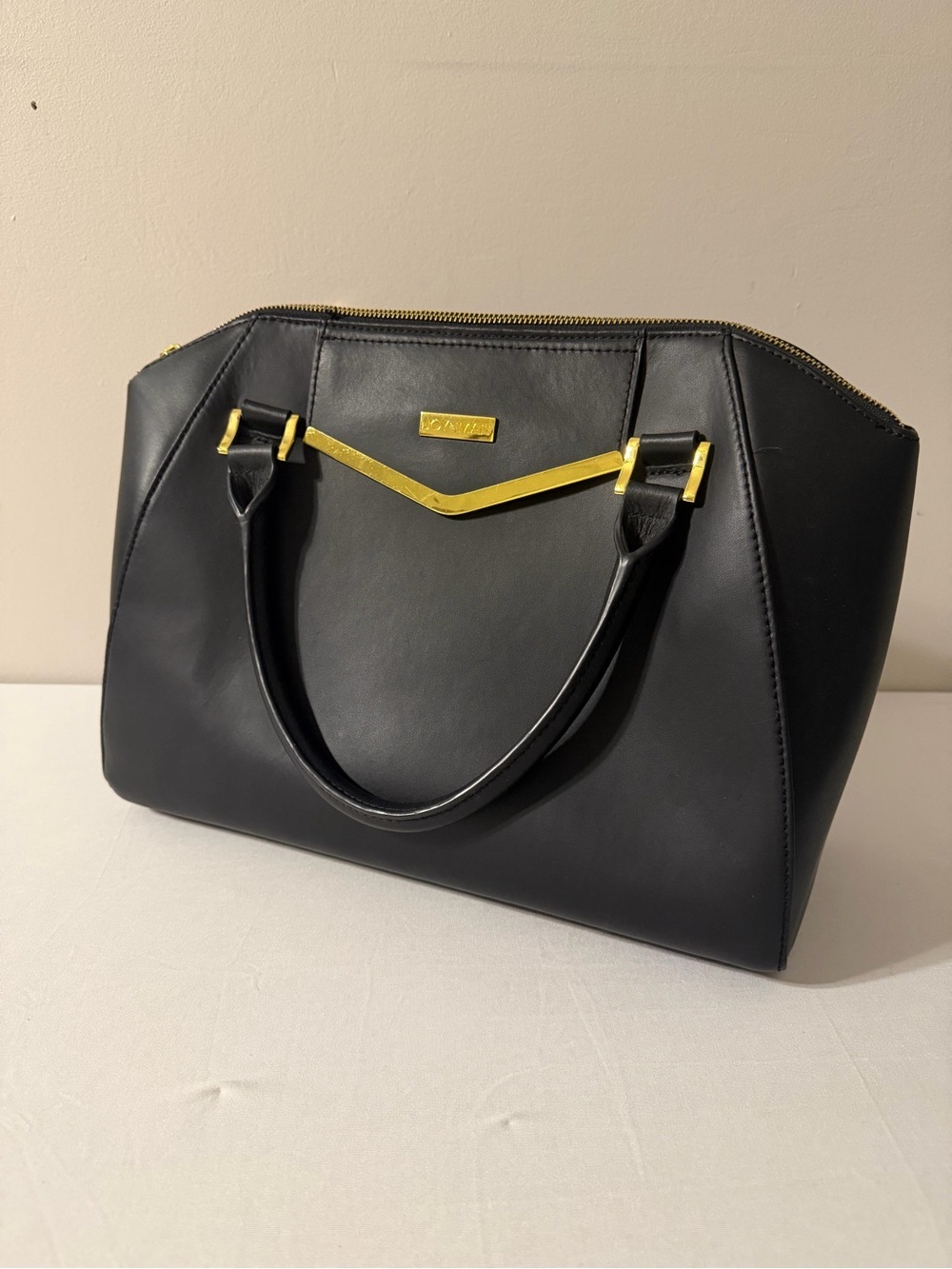 Joy & Iman Genuine Leather Black Purse with Gold Hardware